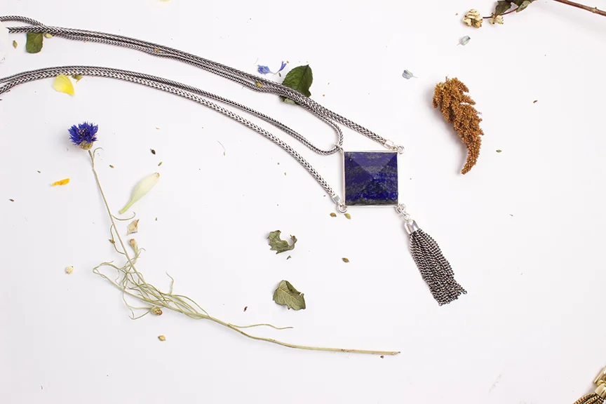 ManiaMania "Noir" Necklace in Silver Plate and Lapis - $340
