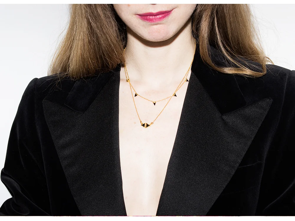 KATIE DIAMOND "Grayson" 5 point necklace in black garnet - $175, KATIE DIAMOND "Tessa" necklace - $175, VINTAGE 90s black velvet tuxedo blazer - $90 size M, VINTAGE 50s metallic skirt - $165 size S, SYDNEY BROWN open toe cork and copper heels - $450 size 38, 39, 40, and 41 available