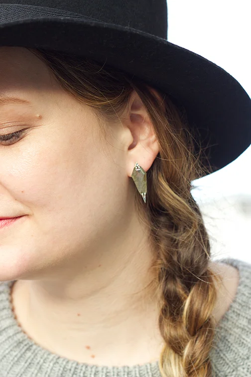 AEA Dagger earrings in sterling with labradorite $620