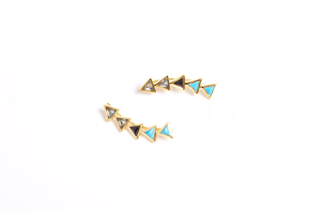 Katie Diamond 18K Gold Kora Ear Climbers in Turquoise, Black Garnet and Apatite $225 To purchase, just give us a call!