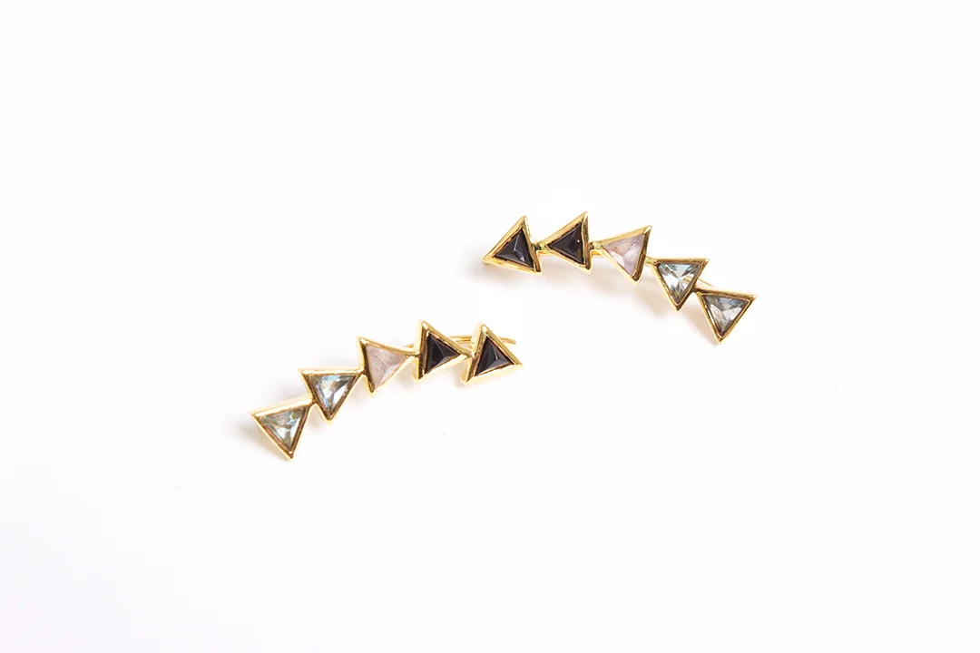 Katie Diamond 18K Gold Kora Ear Climbers in Apatite, Labradorite and Black Garnet $225
