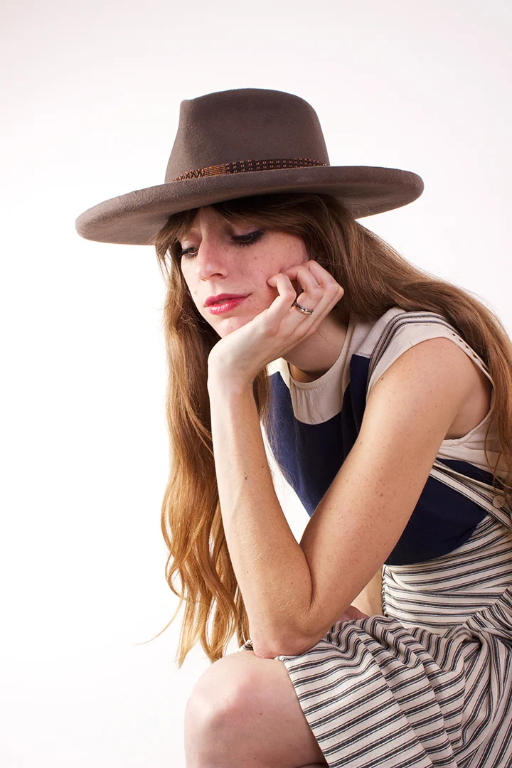 Worth & Worth "Marfa" Hat in Charcoal $235 size 7, 7 1/8 available), Szeki "Contrast Sleeve" Top $185 (sizes S,M,L available), Norma Kamali 80s Cotton Striped Jumper sz.S - $195, LD TUTTLE "The Cure" $520 (37, 38, 39, 40 available)