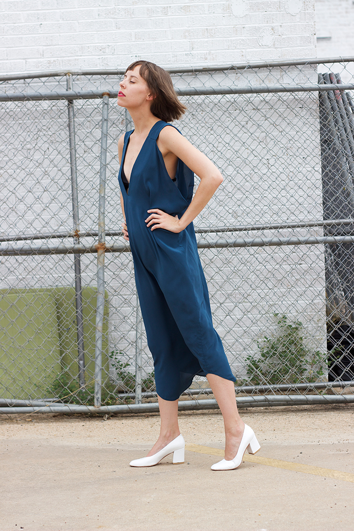7115 by SZEKI V-Neck Maxi Dress in Teal $245 (One Size). PRAE Muir T-Strap Bra in Black $165 (sizes XS,S,M,L available)