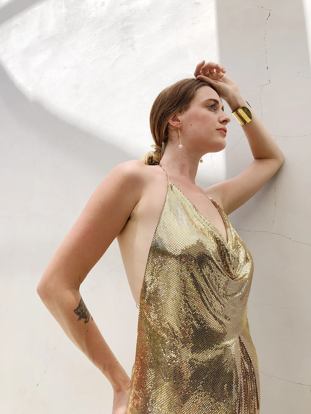 WHITING AND DAVIS 70s Gold Mesh Maxi Skirt  Garment Modern + Vintage
