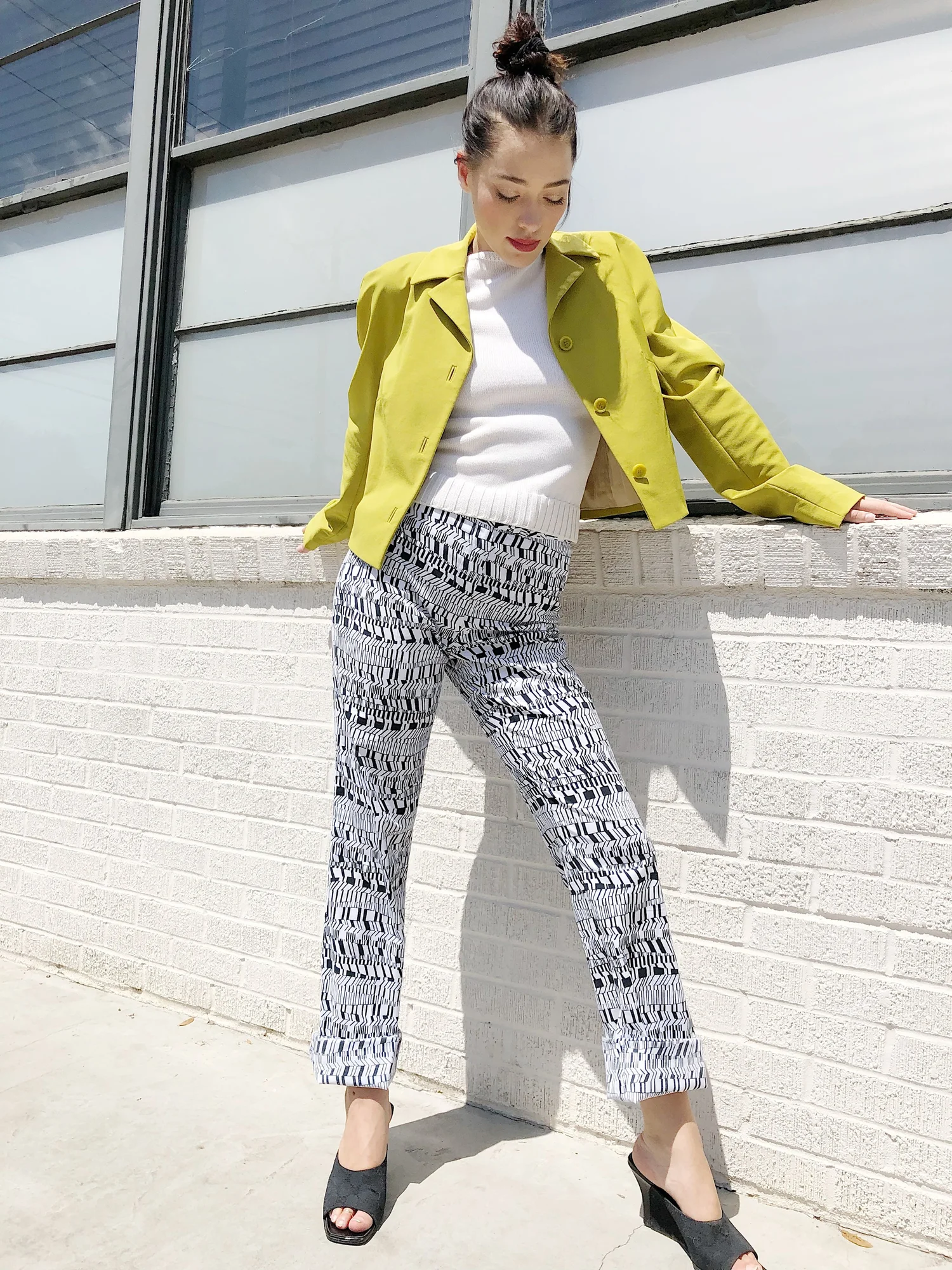 MIU MIU 90s Blue + White Printed Cotton Trousers — Garment