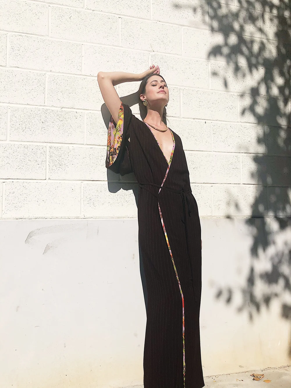 JEAN PAUL GAULTIER 90s Brown Pinstripe Kimono Wrap Dress  Garment Modern +  Vintage