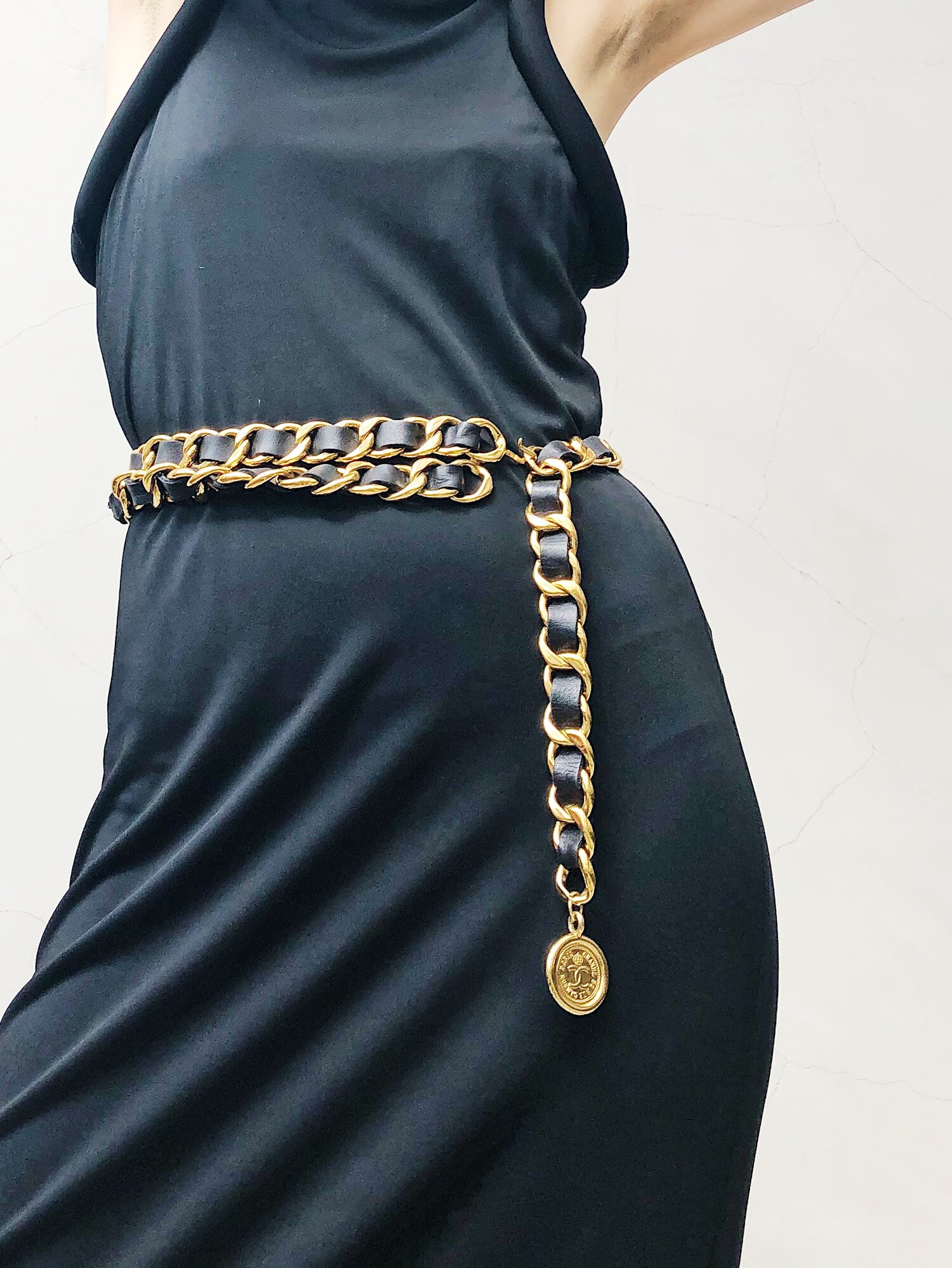 chanel gold chain dress