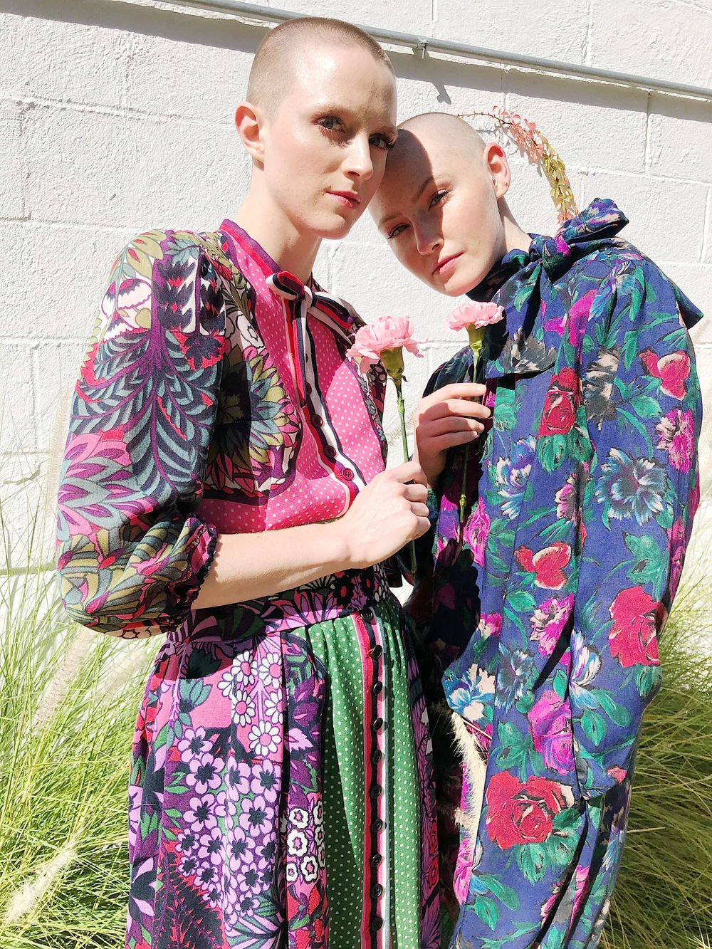 LANVIN 80s Pink + Green Floral Polkadot Shirt Dress