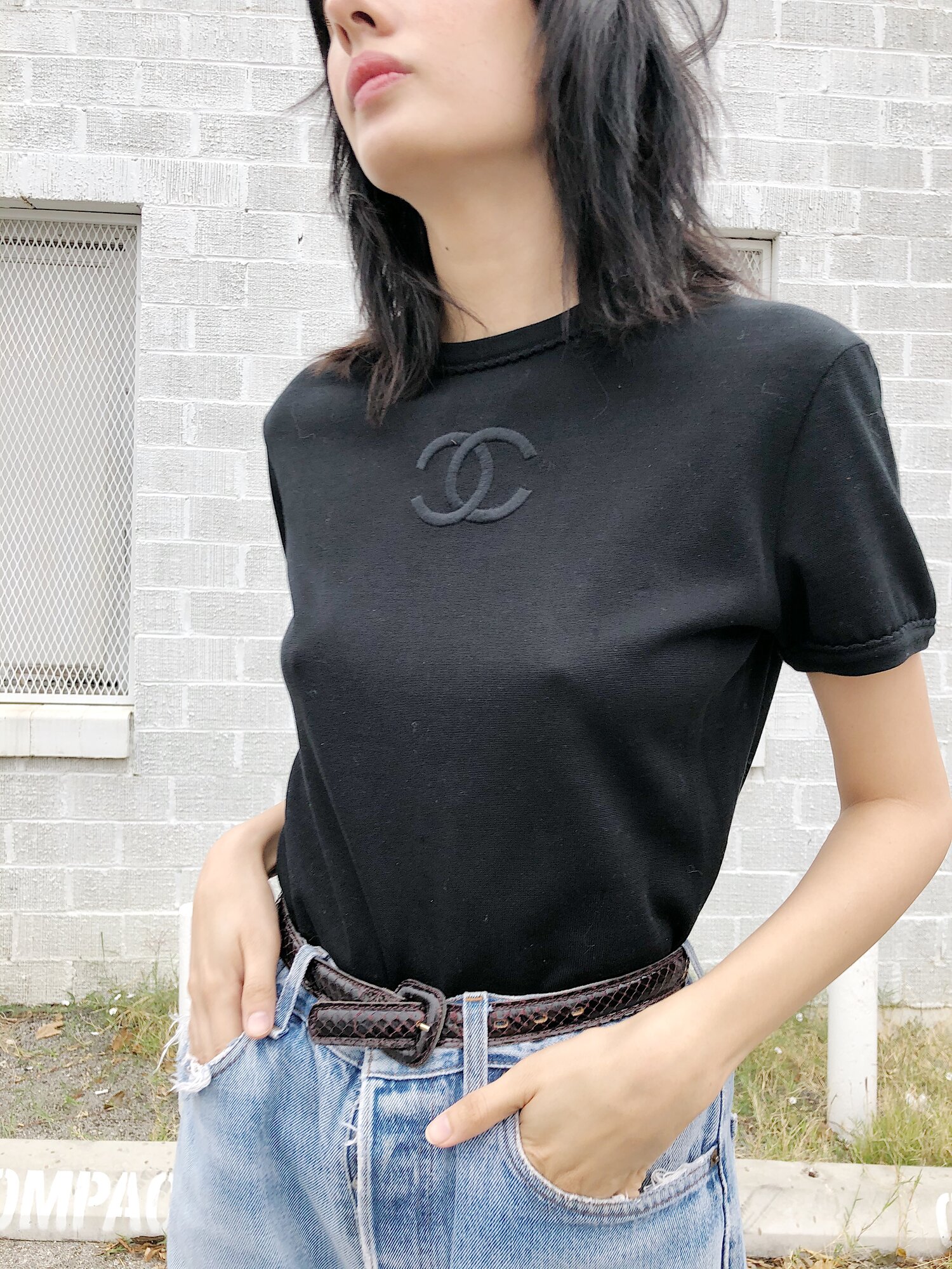 CHANEL 90s Black CC Logo Cotton Tee — Garment