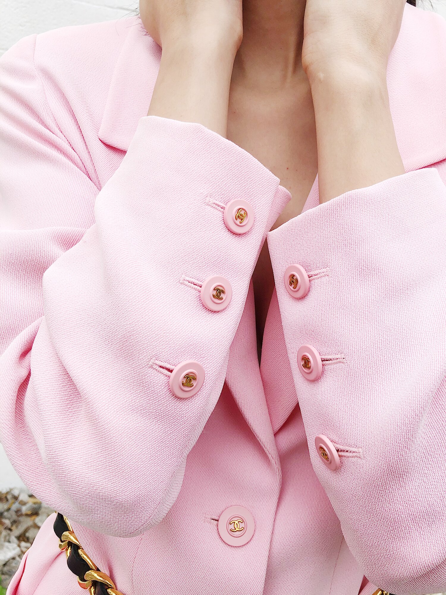 CHANEL 90s Baby Pink Two Button Blazer — Garment