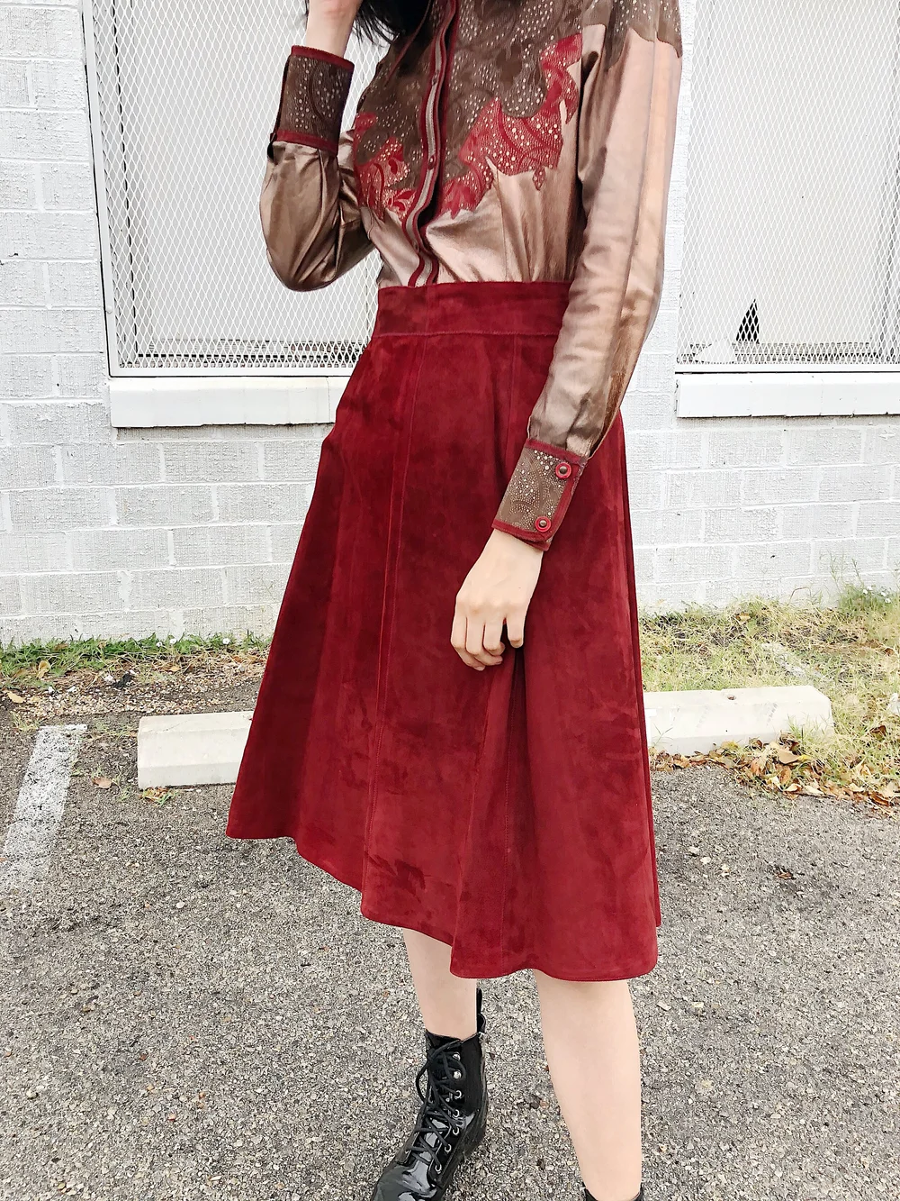 ROBERTO CAVALLI 70s Copper Leather + Suede Patchwork Skirt Set