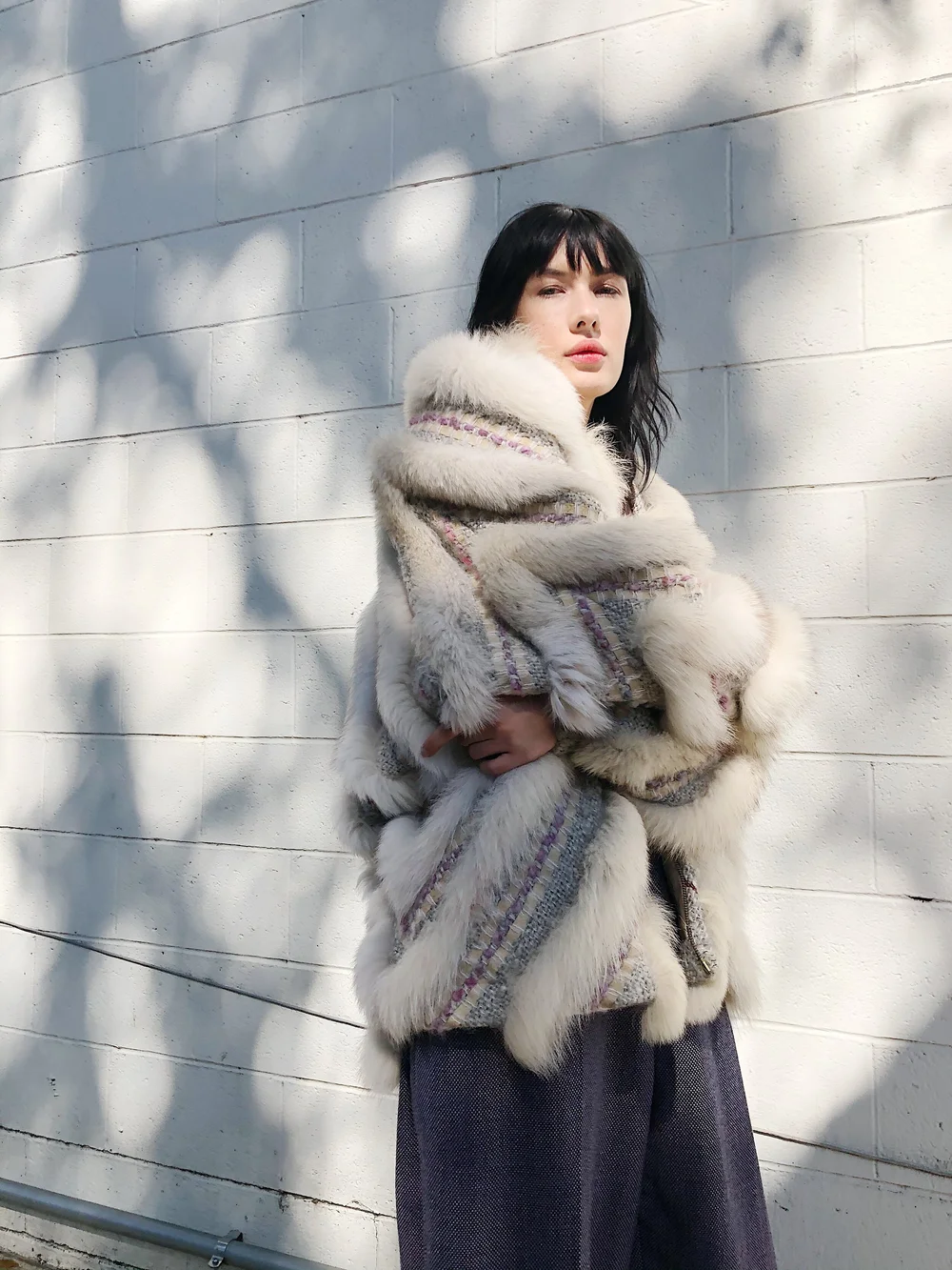 SCHJELDE 80s Pink + Purple Woven Ombre Fox Fur Coat — Garment