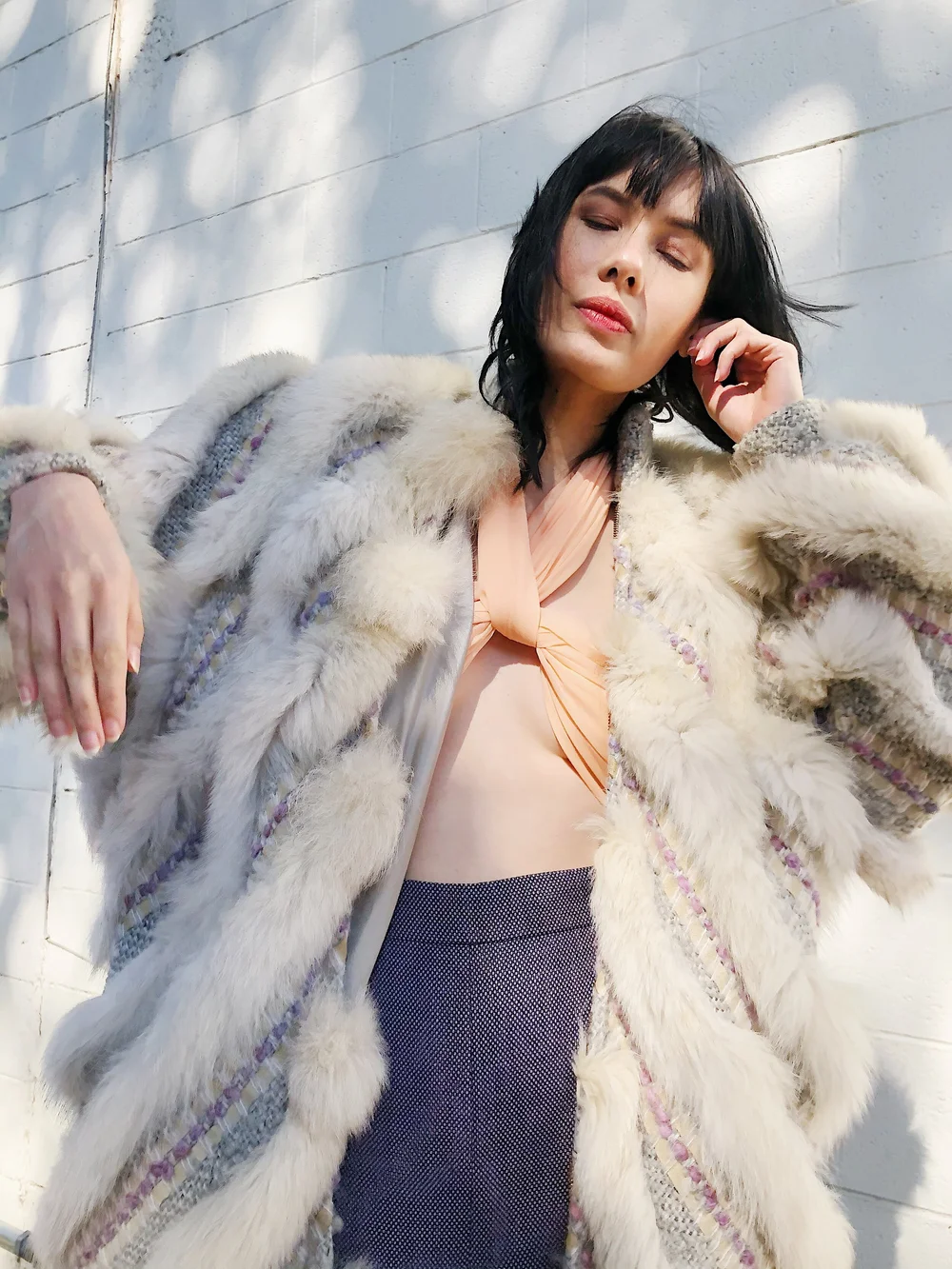 SCHJELDE 80s Pink + Purple Woven Ombre Fox Fur Coat — Garment