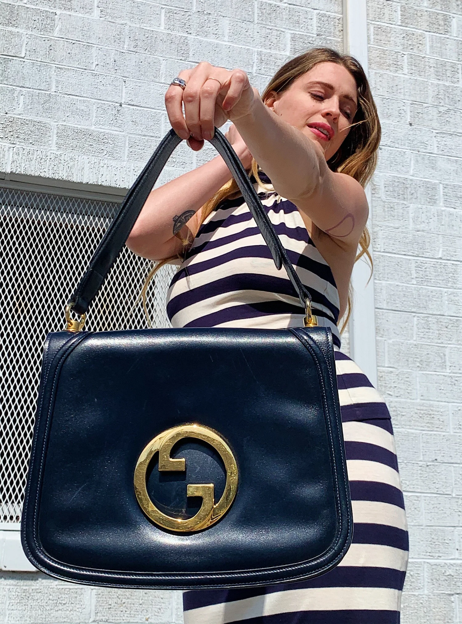 GUCCI 80s Navy Leather 