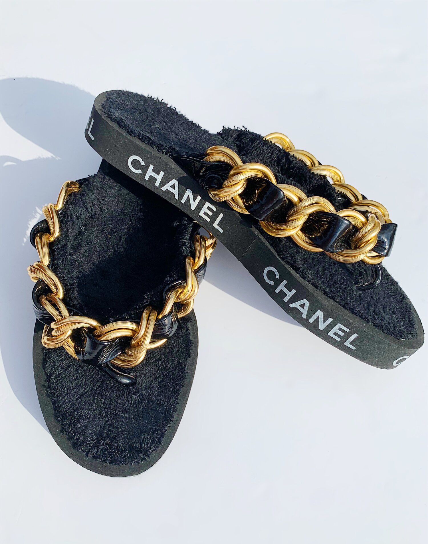 CHANEL 90s Terry Cloth Chain Flip Flop — Garment