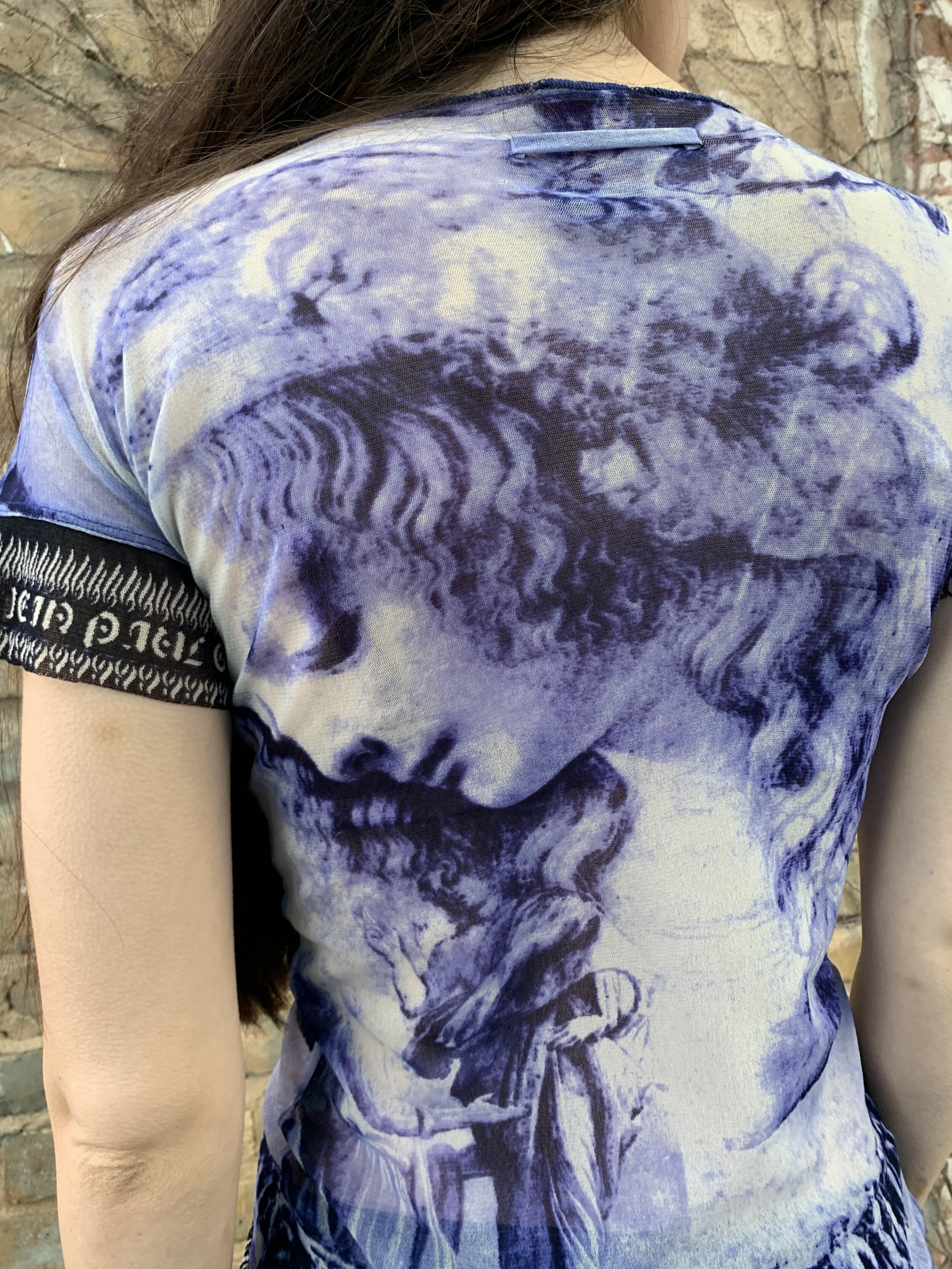JEAN PAUL GAULTIER s Purple + White Saints Motif Mesh Top — Garment