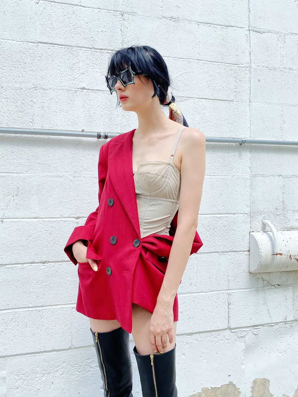 YVES SAINT LAURENT 90s Red Wool Pin Stripe Jacket — Garment Modern
