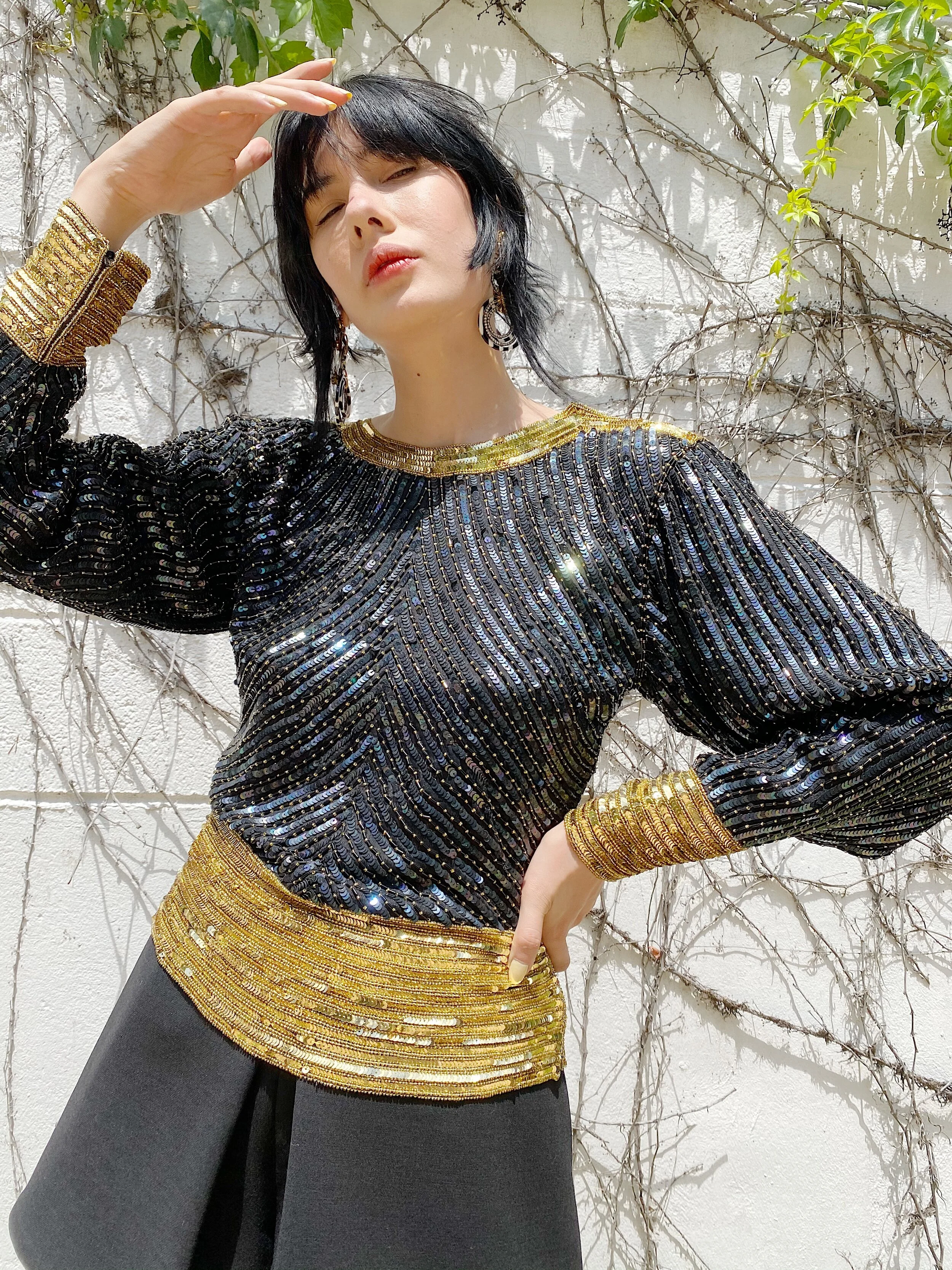 gold sequin blouse
