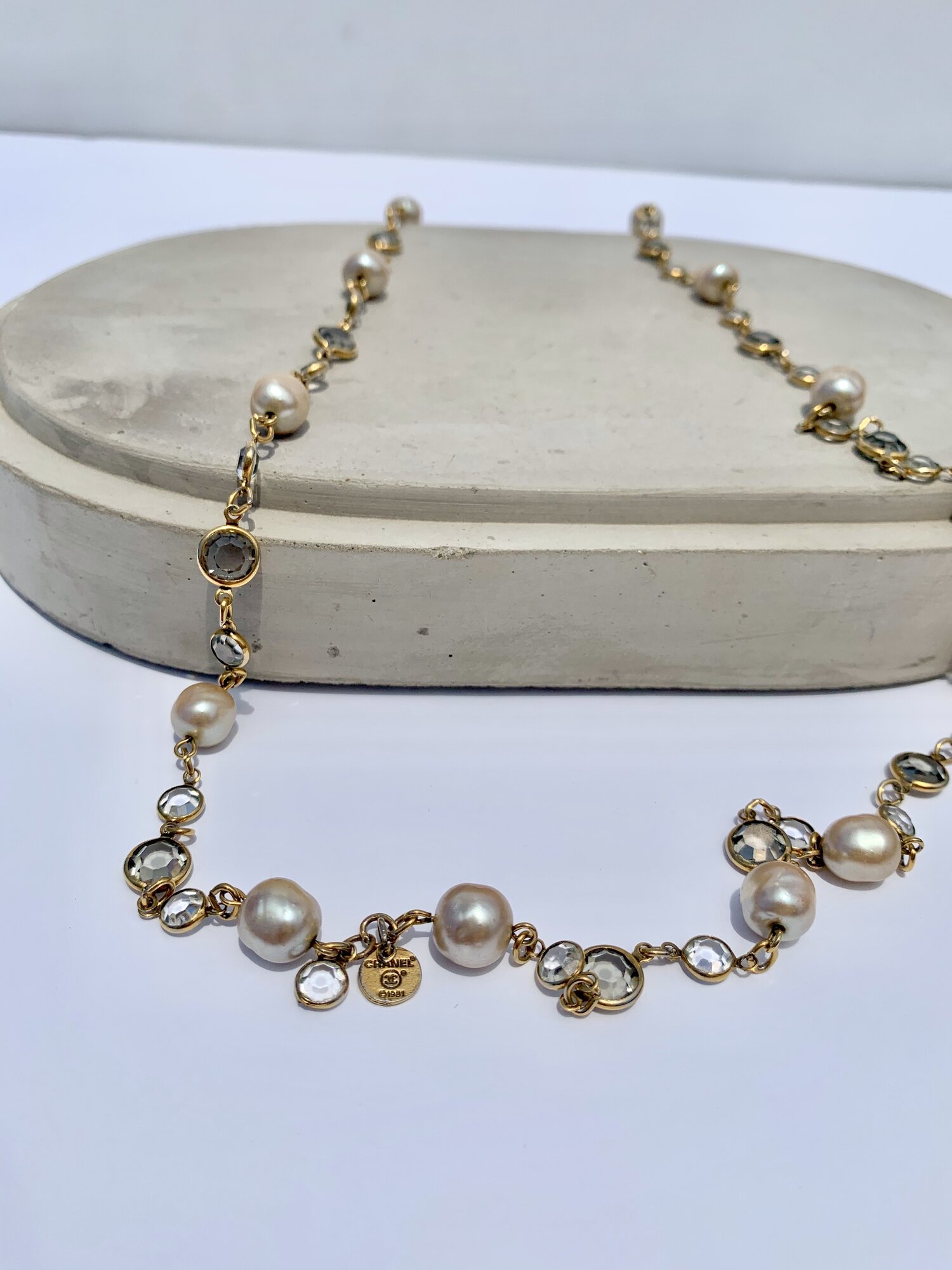 CHANEL Vintage Grey Pearl Necklace c. 1981 at 1stDibs