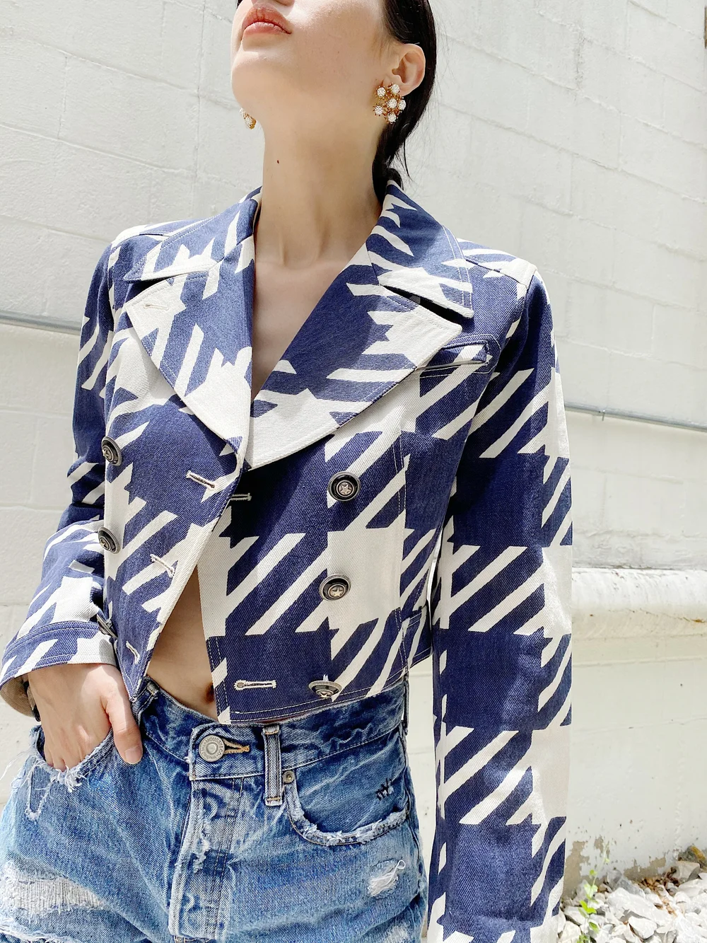 Azzedinne Alaia Tati 1991 コラボ　デニム ALAIA 1991 Tati Collection Houndstooth Jacket — Garment Modern +