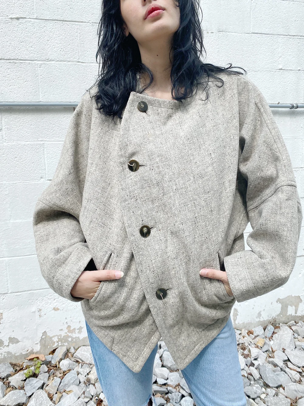 ISSEY MIYAKE PLANTATION 80s Oatmeal Wool Drop Sleeve Coat