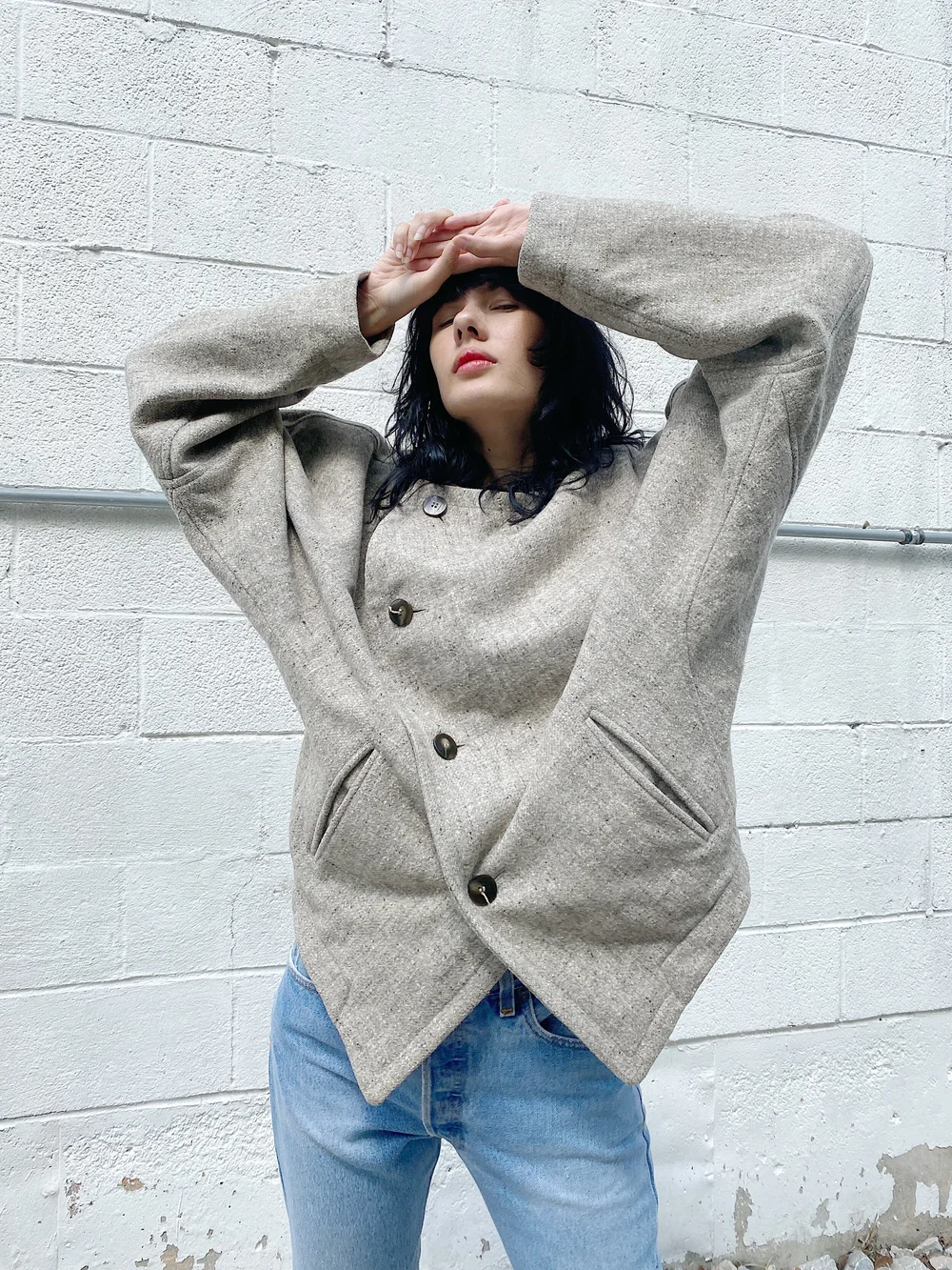ISSEY MIYAKE PLANTATION 80s Oatmeal Wool Drop Sleeve Coat