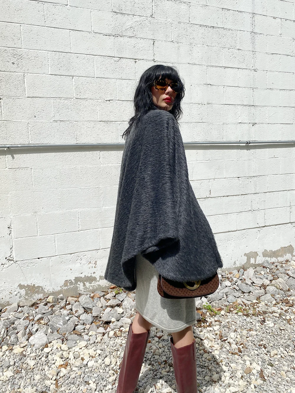 DONNA KARAN 90s Mohair Charcoal Poncho Wrap — Garment