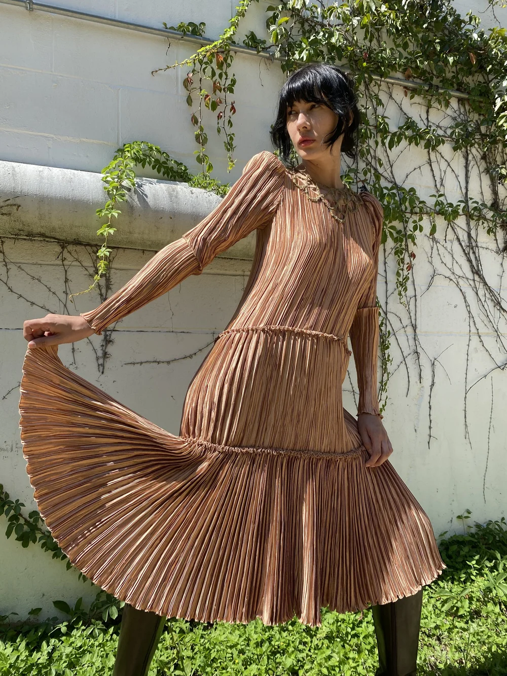 MARY MCFADDEN 80s Copper Pleated Dress — Garment