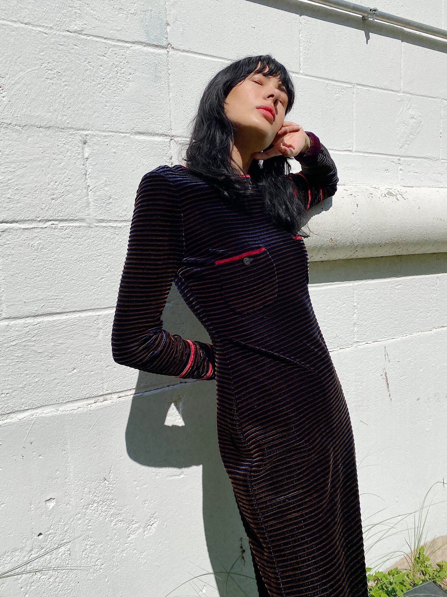 CHANEL Fall 1997 Striped Velour Maxi Dress — Garment