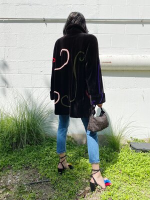 ZUKI 90s Sheared Beaver Coat w/ Abstract Colorful Faces ZUKI 90s Sheared Beaver Coat w/ Abstract Colorful Faces