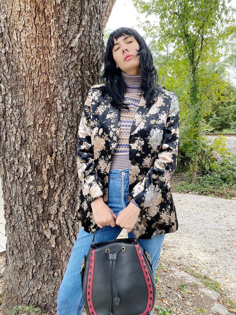 YVES SAINT LAURENT 80s Red Diamond Trim Bucket Bag — Garment