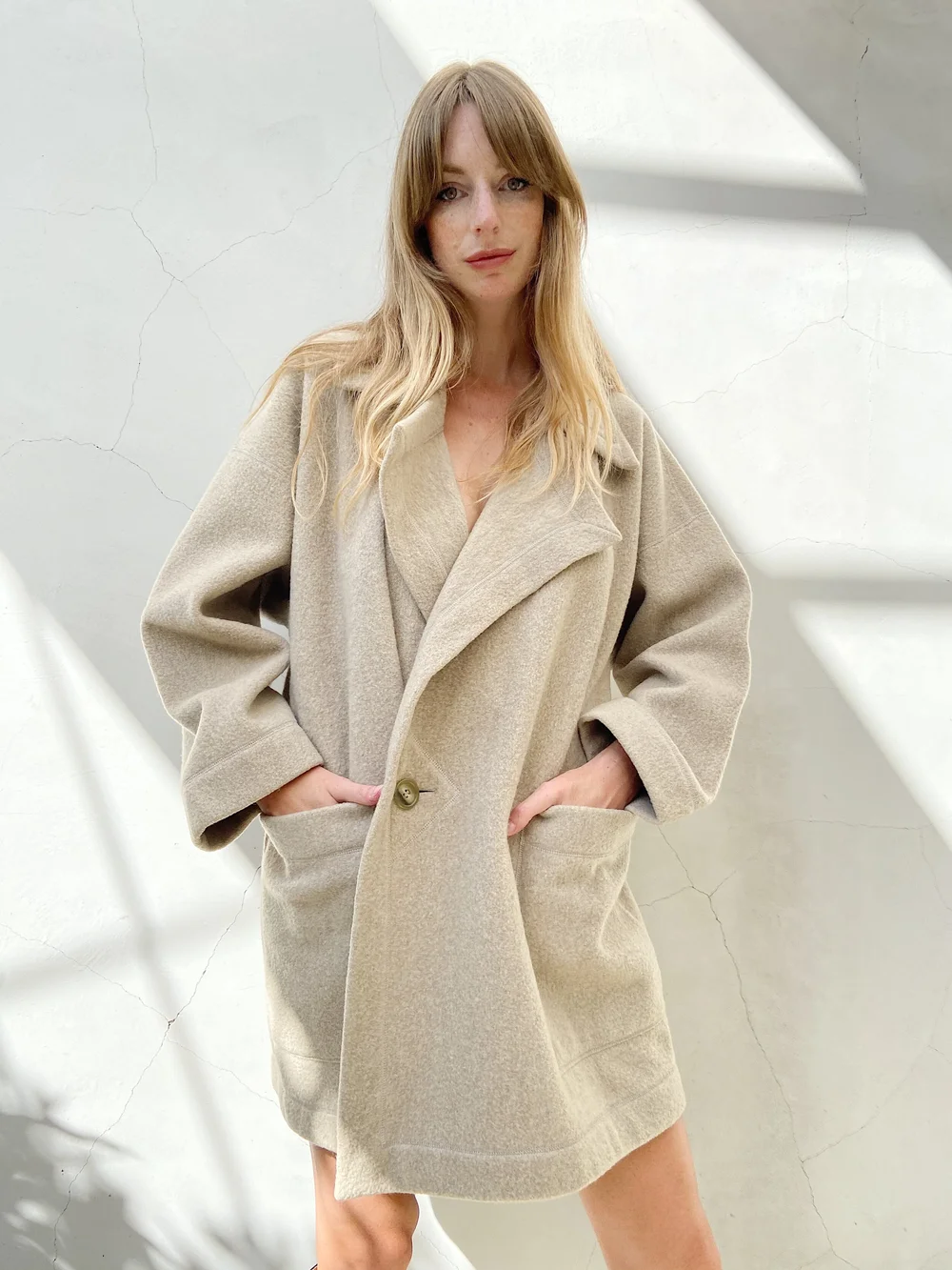 マルティーヌ・シットボン 90s 春夏性 ジャケット レディース イタリア ISSEY MIYAKE 90s Plantation Gureju Wool Oatmeal Oversized Coat