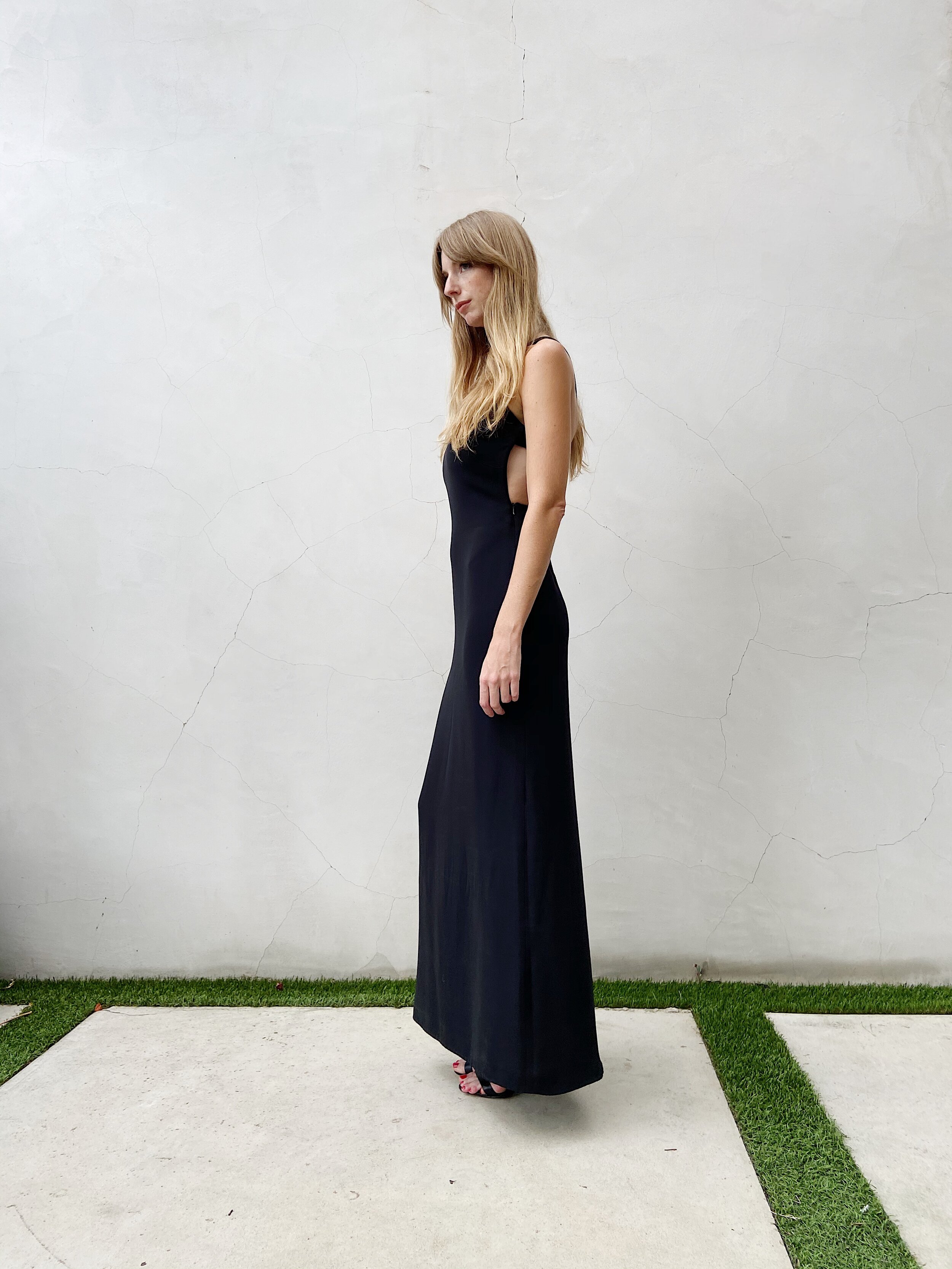 GIORGIO ARMANI s Black Open Back Multi Strap Long Dress — Garment