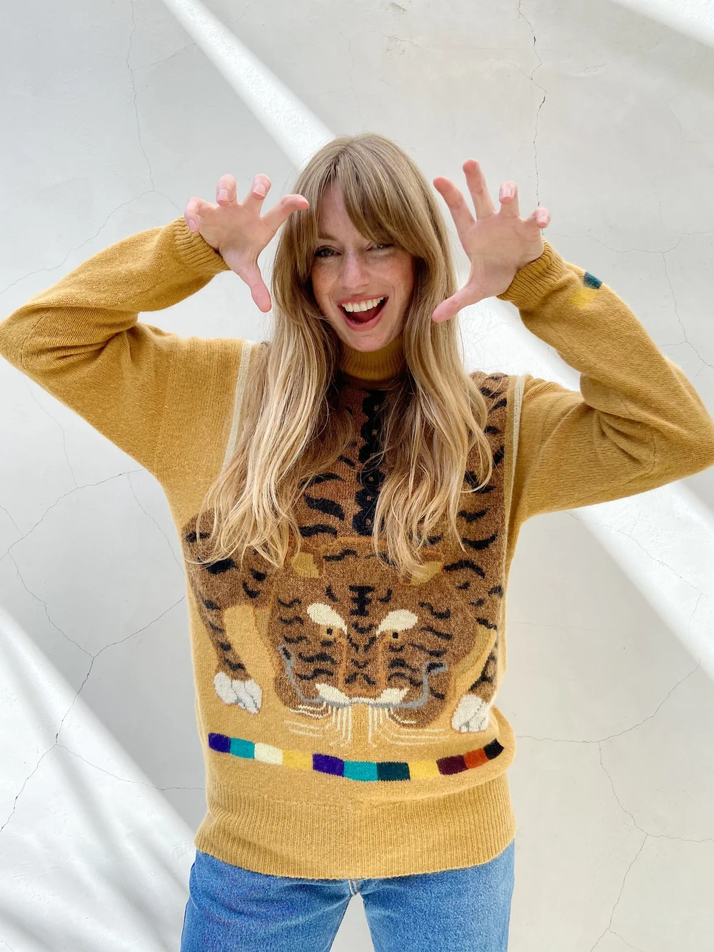 KRIZIA 80s Wool + Angora Eye Of The Tiger Turtleneck Sweater