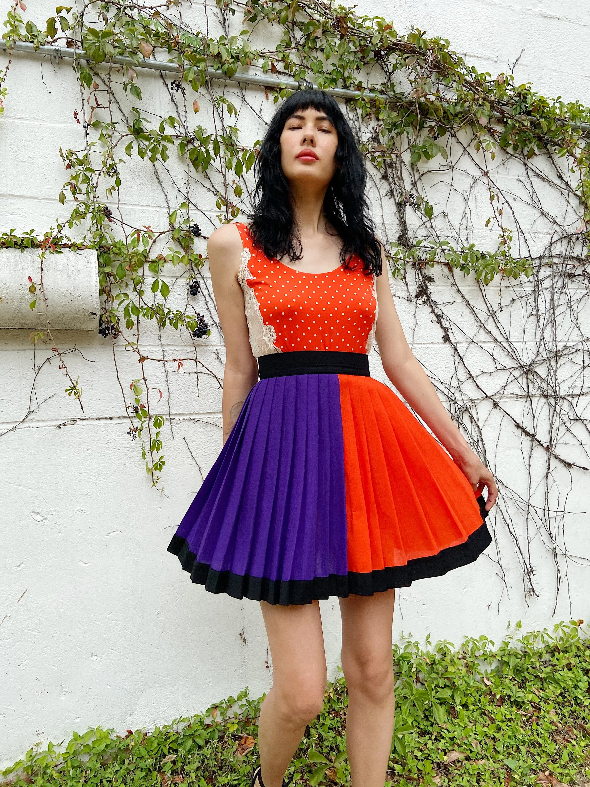 mini orange pleated skirt