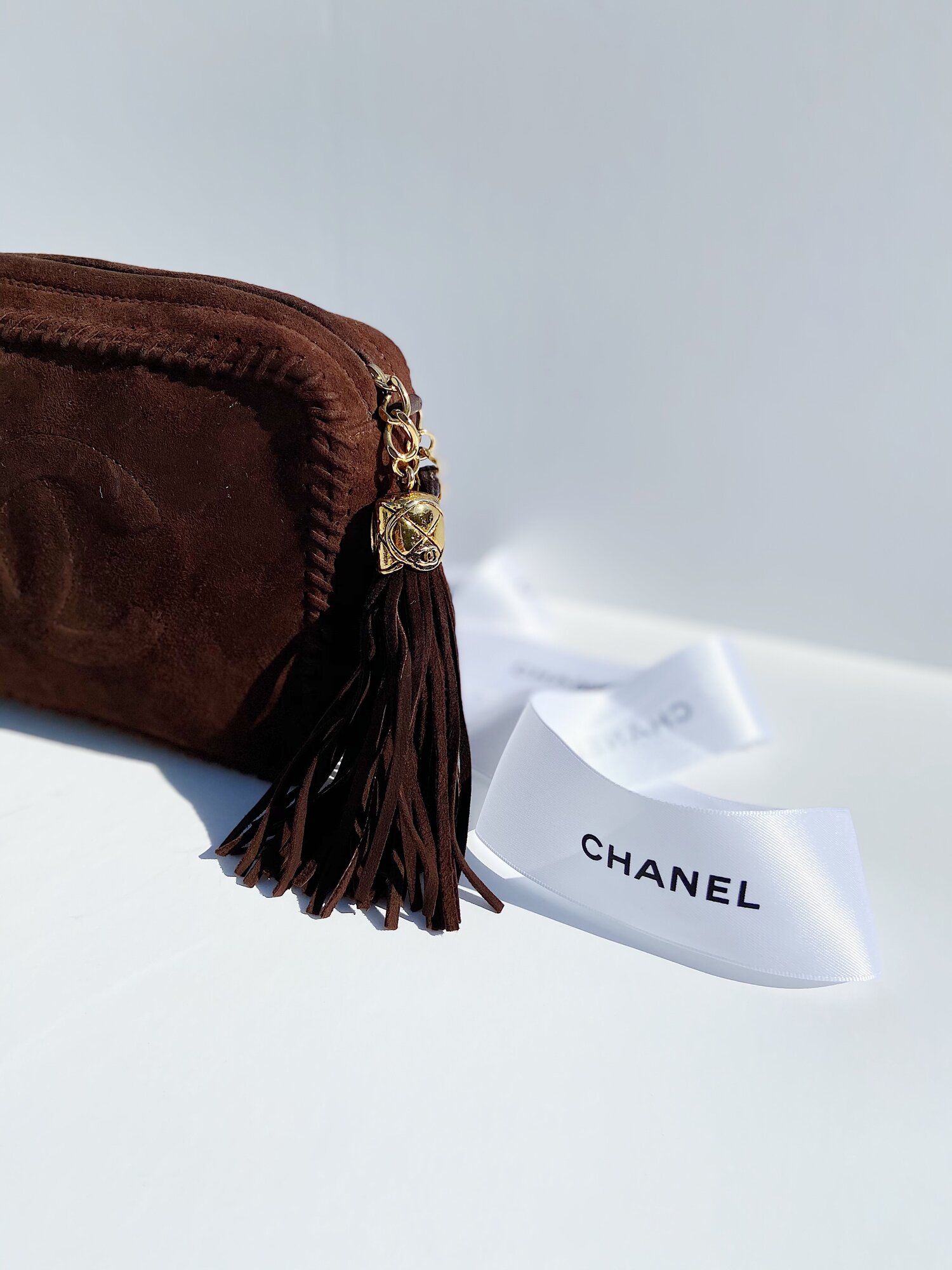 CHANEL Brown Suede Whipstitch Camera Bag — Garment