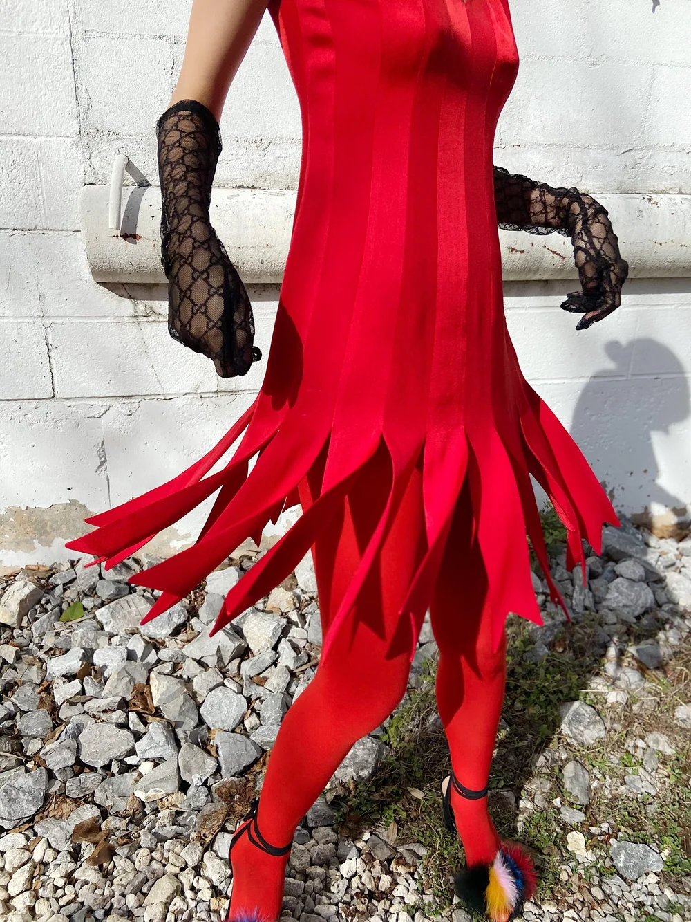 MOSCHINO 90s Red Carwash Ribbon Dress  Garment Modern + Vintage