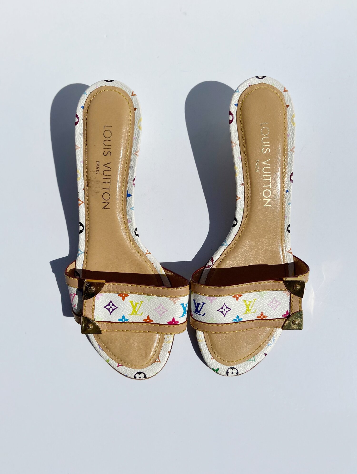 Vintage Louis Vuitton open toe multicolored mules – Fivedotsvintage