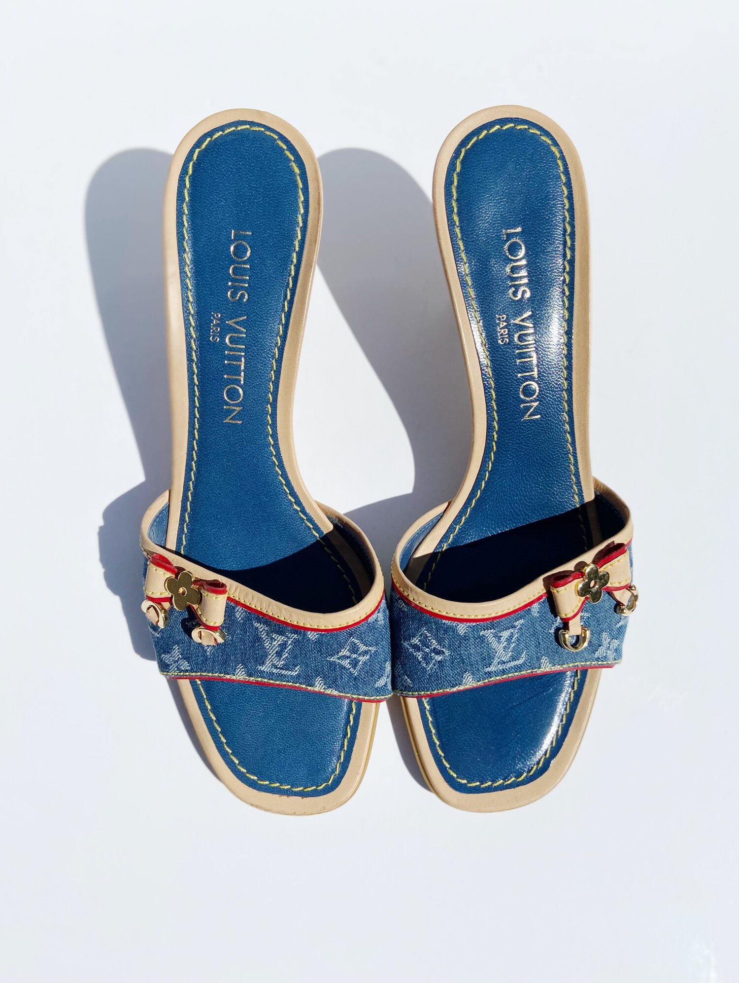 Louis Vuitton 2000s Denim Monogram Heels · INTO