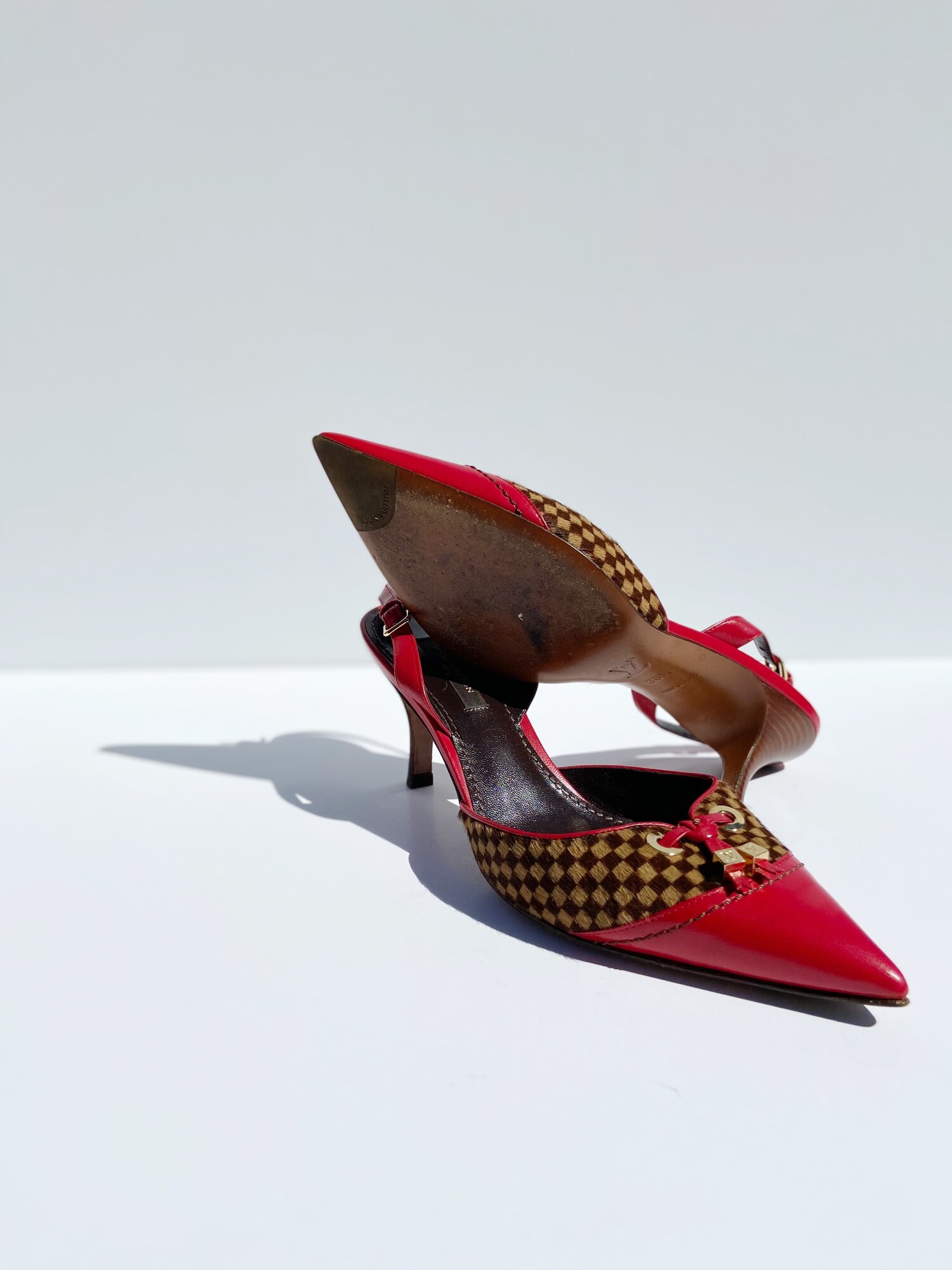 LOUIS VUITTON Red and Pony Hair Kitten Heels — Garment