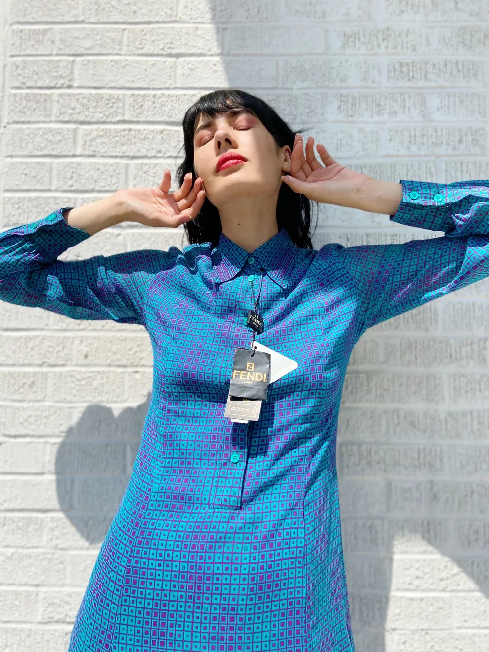 FENDI 00s Purple Teal Silk Button Up Dress — Garment Modern