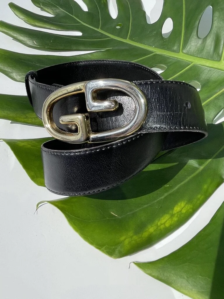 GUCCI 80s Black Belt w/ Silver + Gold Buckle — Garment