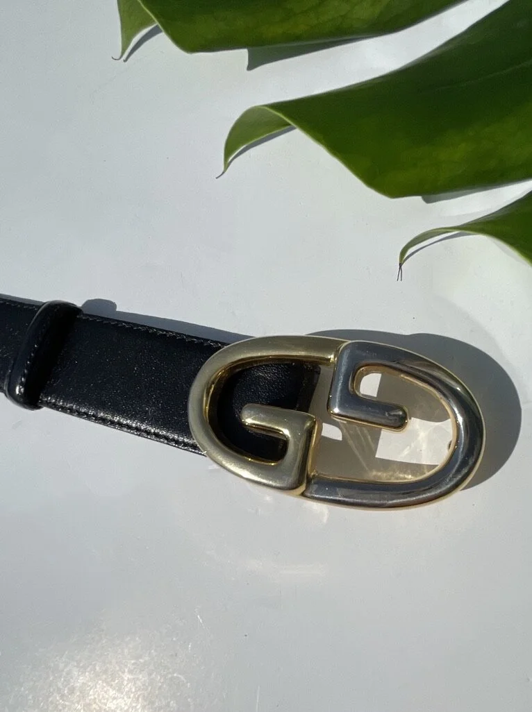 VINTAGE 1970s/80s Gucci Black Leather Belt with Silver and Gold Buckle s-l400.jpg main image 2