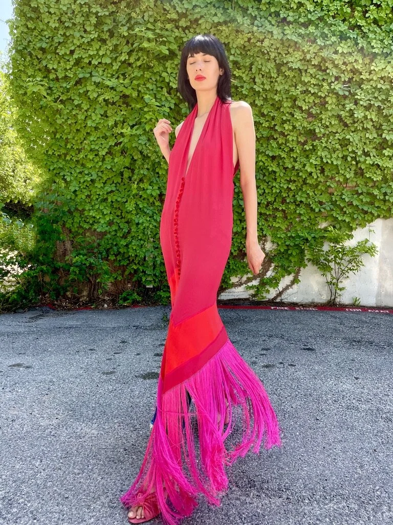 strapless open back dress Call on Me Diamante Fringe Mini Dress Hot Pink