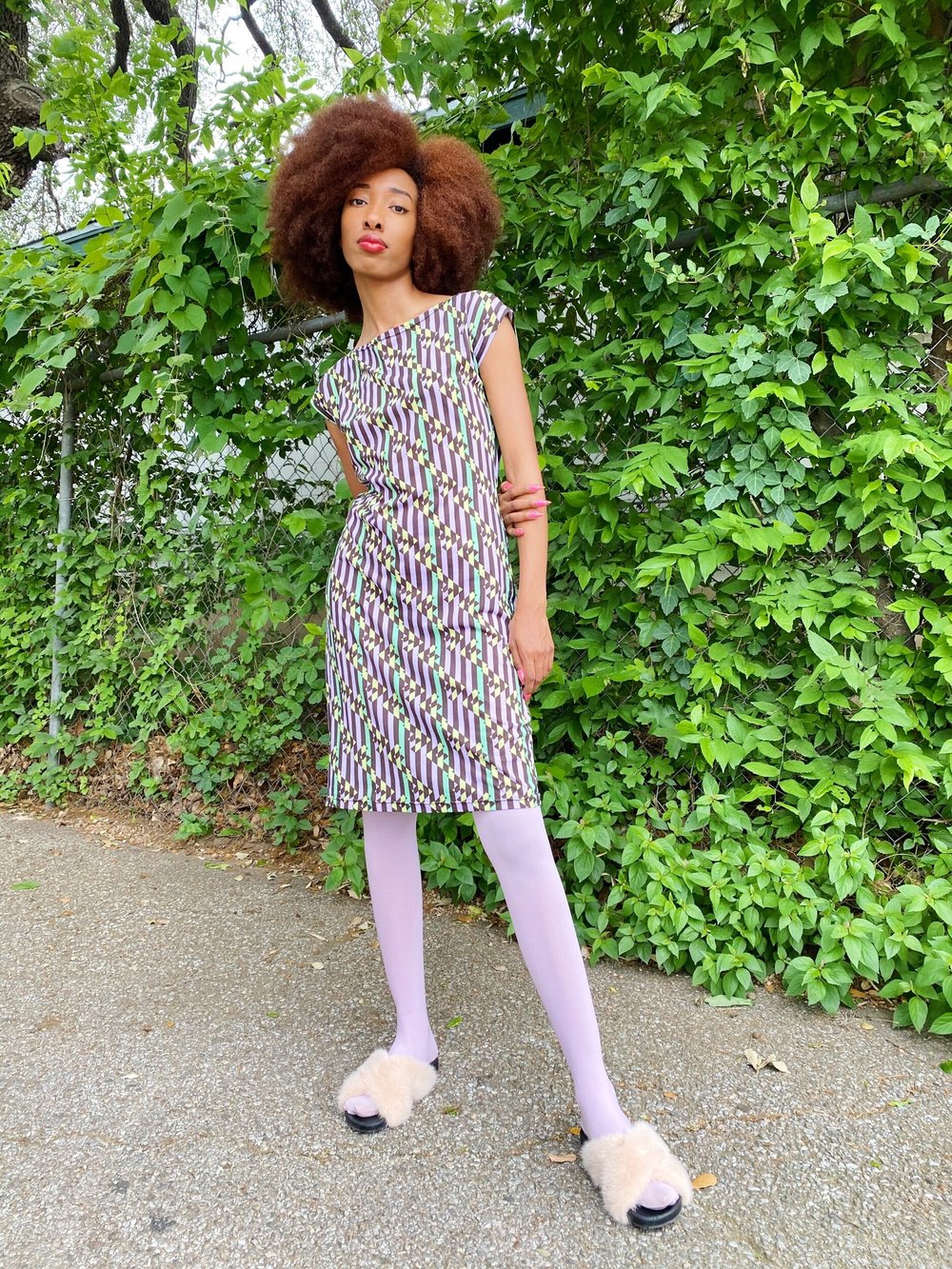 FENDI 80s Lavender + Mint "F' Striped Dress  Garment Modern + Vintage