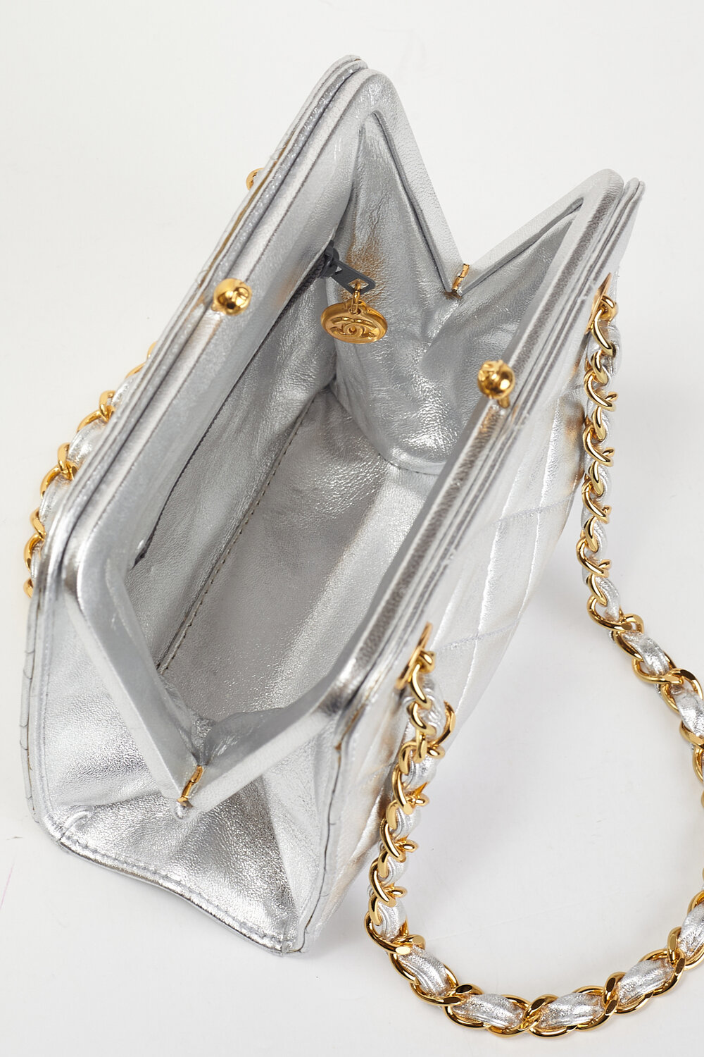 CHANEL 1996-1197 Silver Kiss Lock Evening Bag — Garment