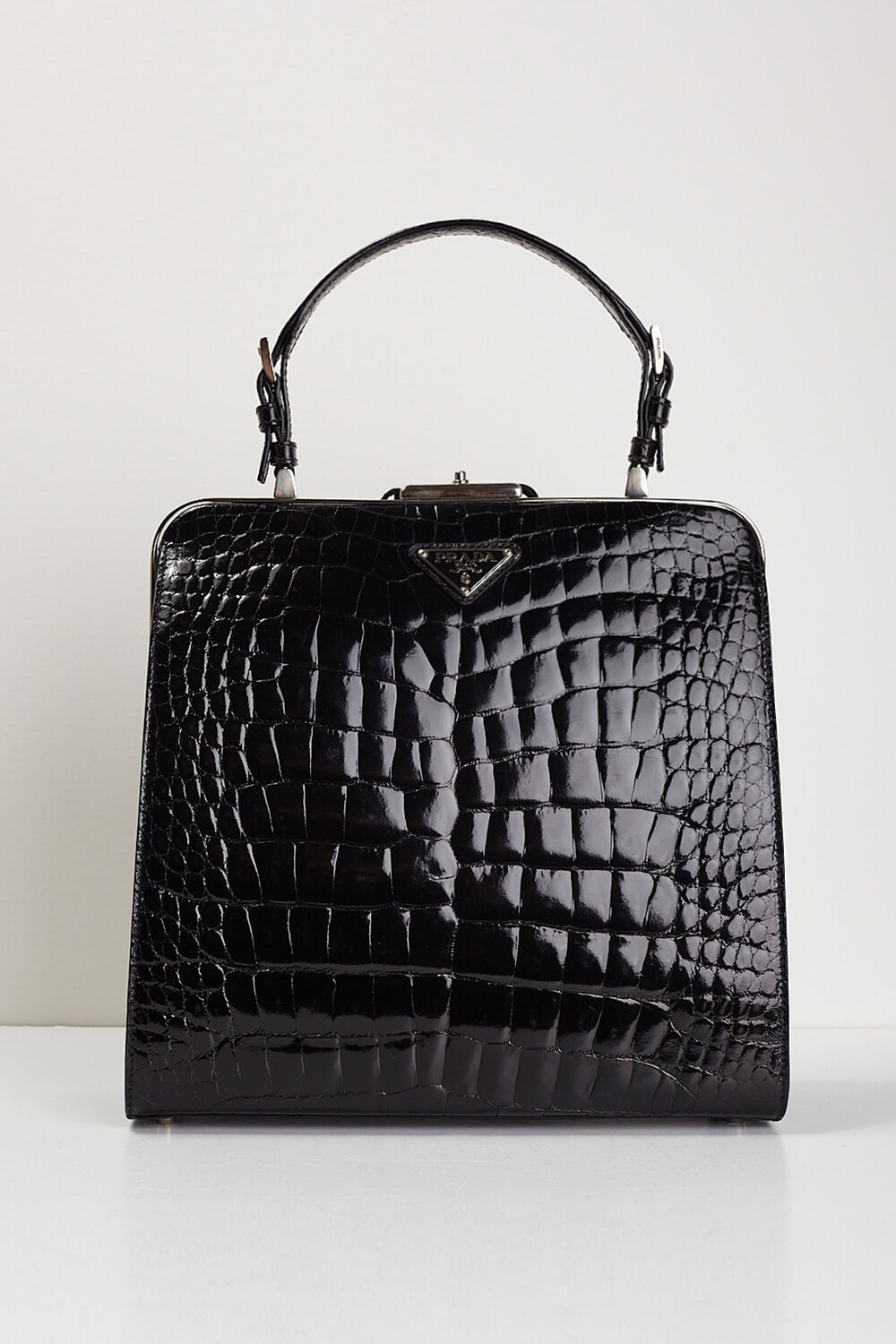 RARE Vintage Prada Black Coal Crocodile Leather Purse Handheld Bag