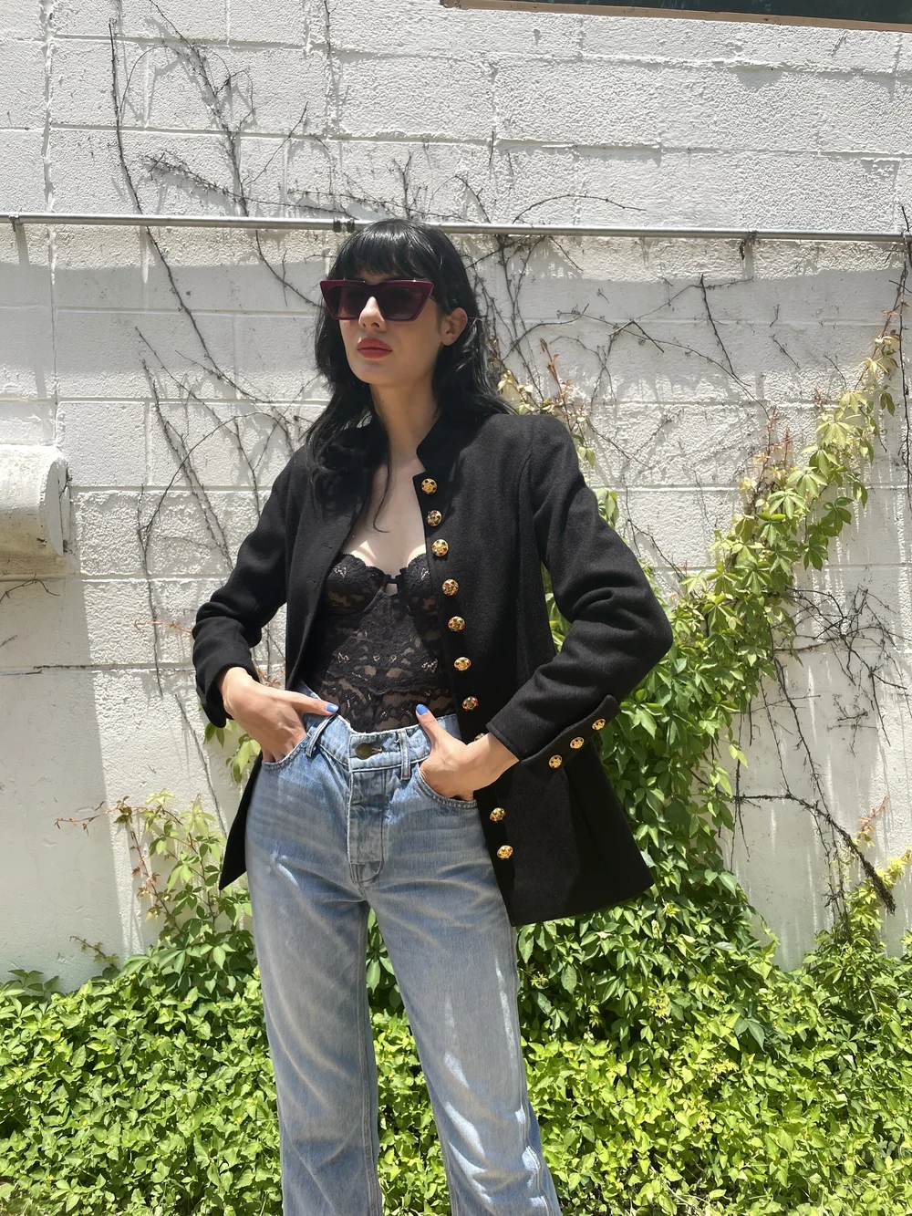CHANEL Fall 1996 Black Military Style Gripoix Button Jacket