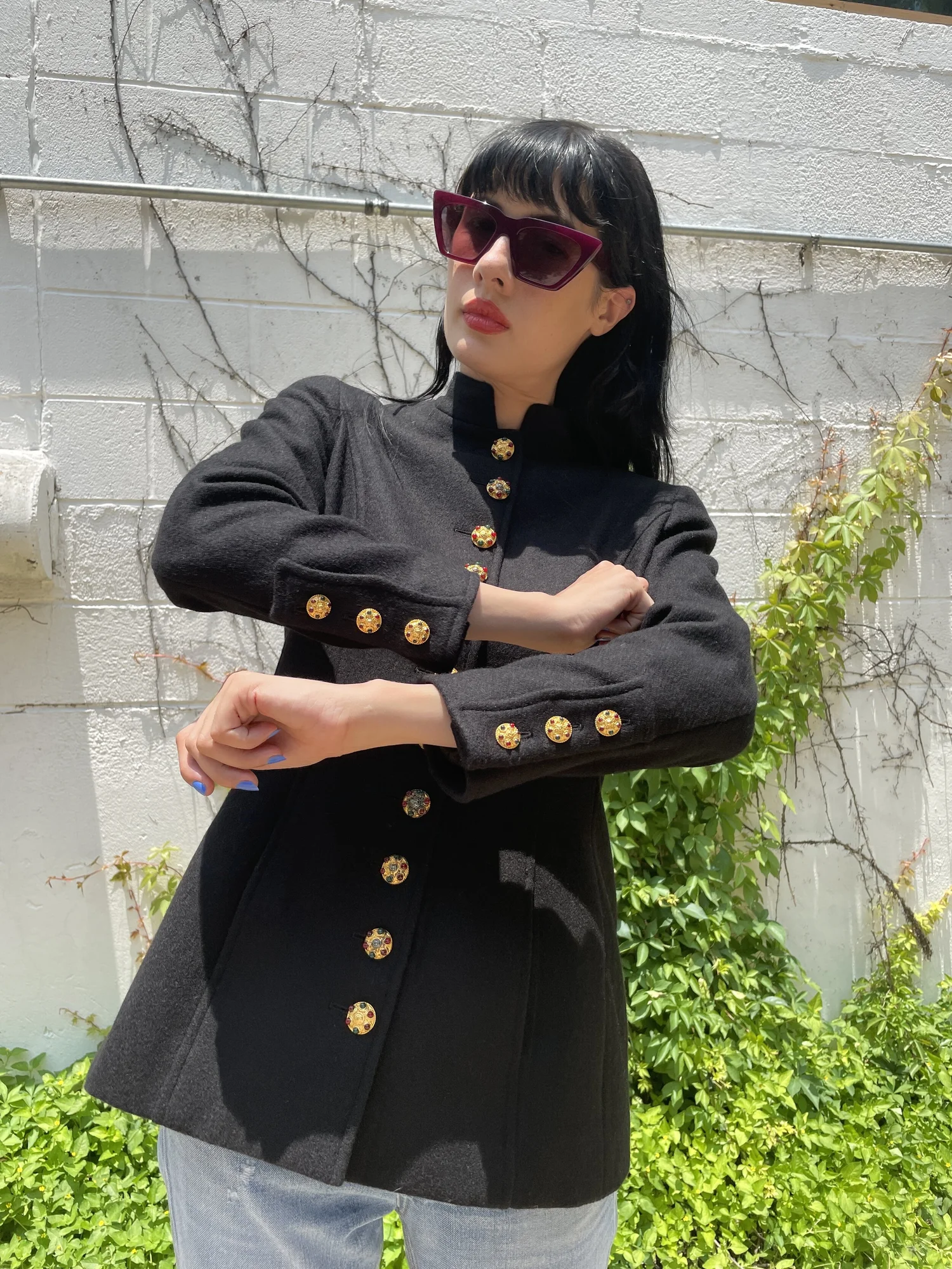 Chanel 1996 Woven Shirt Dress Black CC Buttons