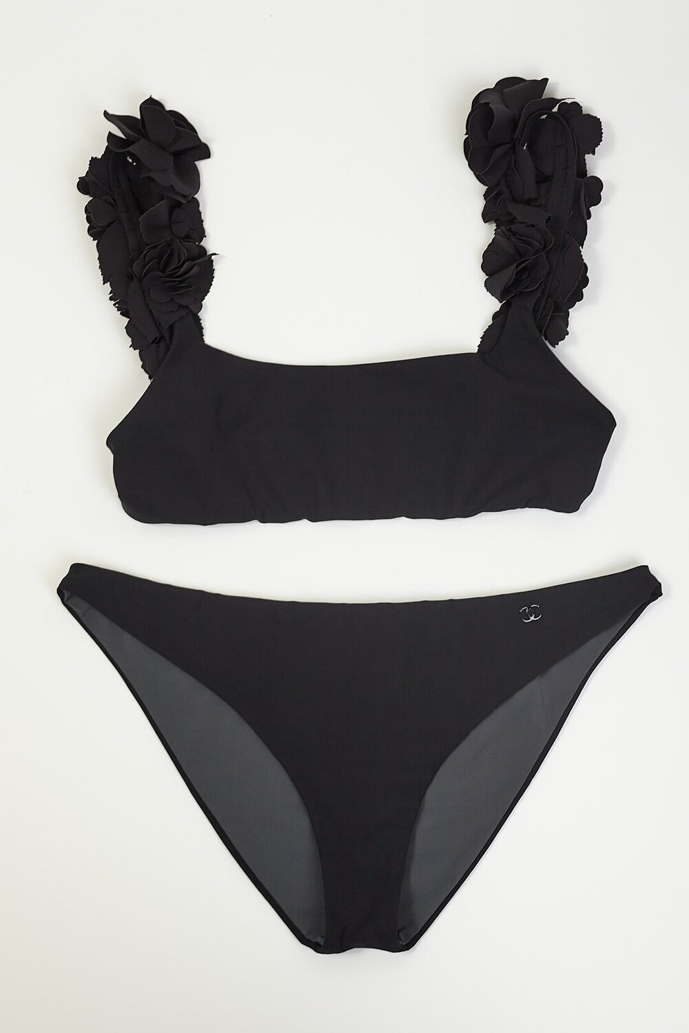 CHANEL 00s Black Camellia Flower Strap Swim Suit — Garment